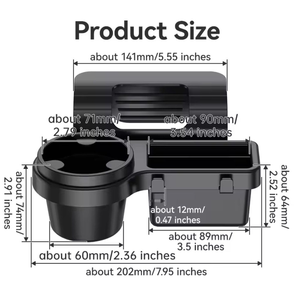Multi-compartment car organizer showing storage sections and drink holder
