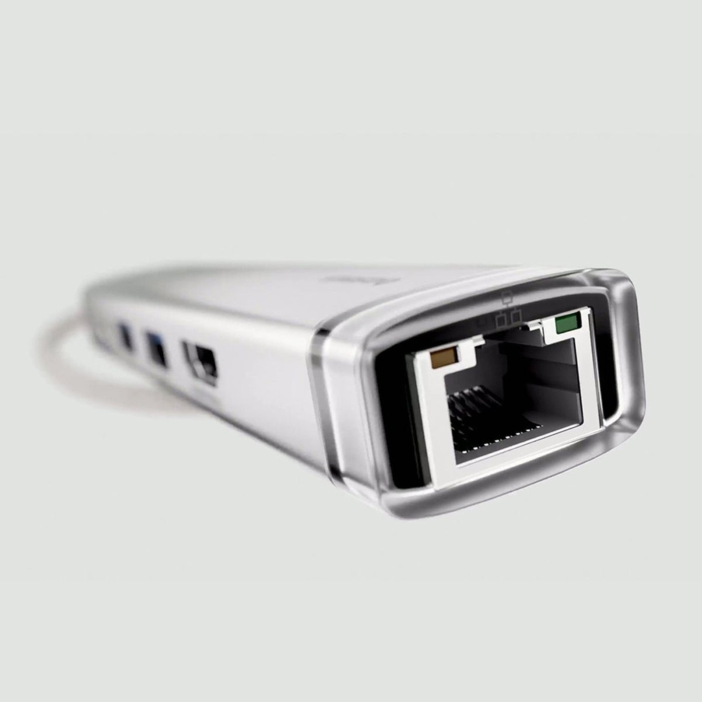 Side profile of compact Baseus hub in metallic color