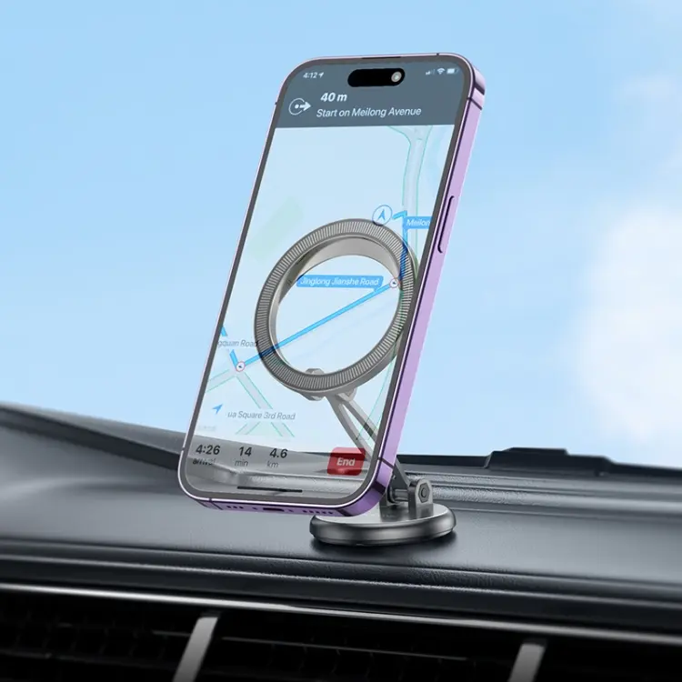 Close-up of magnetic grip holding smartphone securely