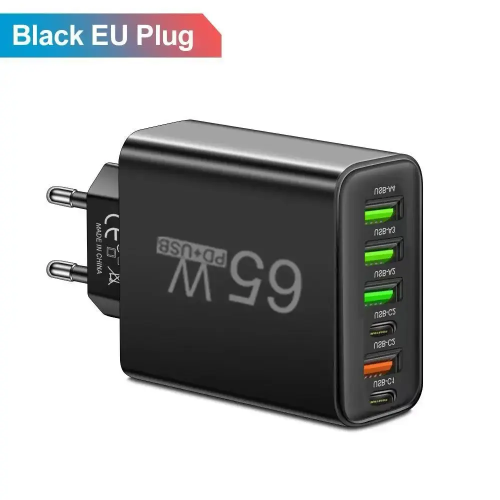 65W Mobile Phone Charger Super Fast Charging USB + Type C Multi-port