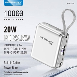 Konfulon 10000mAh 22.5W Fast Charging Power Bank with Built-In Cables