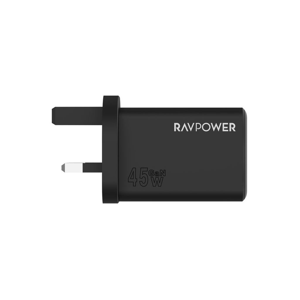 RAVPower RP-PC1099 GaN charger front view with dual USB-C and USB-A ports