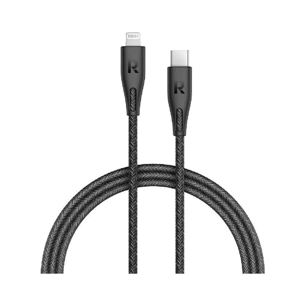 RAVPower RP-CB1017 grey nylon USB-C to Lightning cable full length view
