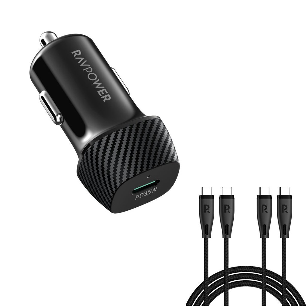 RAVPower RP-CB1037 60W USB-C charging cable black full length view